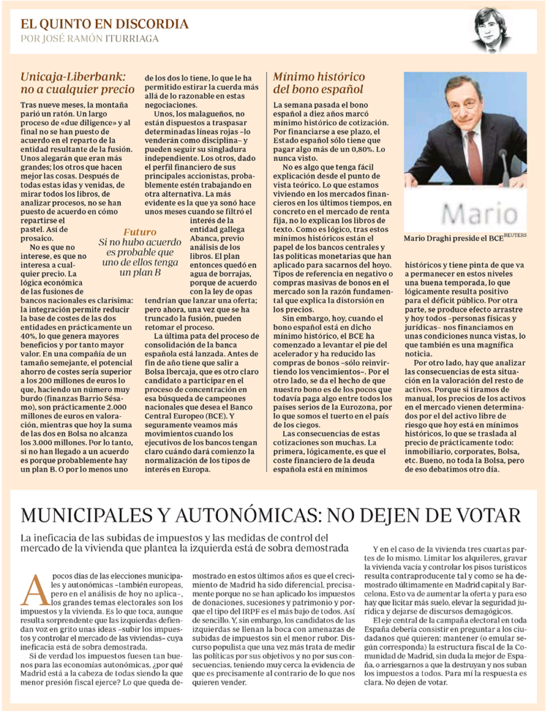 EQED: Unicaja-Liderbank, el bono español y las elecciones municipales y autonómicas EQED: Unicaja-Liderbank, el bono español y las elecciones municipales y autonómicas