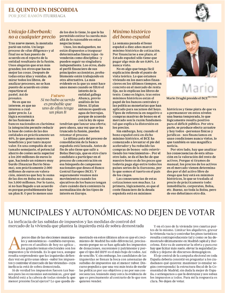 EQED: Unicaja-Liderbank, el bono español y las elecciones municipales y autonómicas